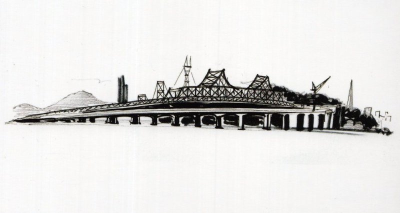 Oakland Bridge San Fransisco California Sketch Painting Postcard