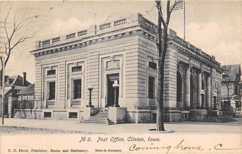 Post Office Clinton Iowa 1907 postcard