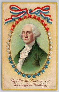 Patriotic Greetings on George Washington's Birthday Portrait Postcard I30