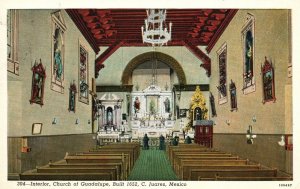 Vintage Postcard 1916 View of  Interior Church of Guadalupe Juarez Mexico MX