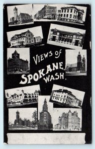 SPOKANE, WA Washington ~ MULTIVIEW of PROMINENT BUILDINGS~ c1900s  Postcard