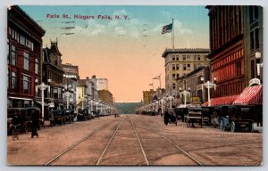 Niagara Falls New York~Main St View~USA Flag~Cars~Bicycle~Hotel Clifton~c1910 PC