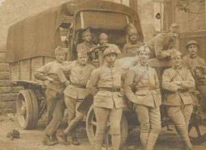 Military Belgian Army Group Photo Military Truck World War 1 Vintage RPPC 07.69