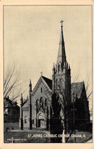 LOGAN, OH Ohio   ST JOHN CATHOLIC CHURCH  Hocking County  c1920's B&W Postcard