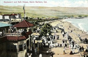 C.1910 Boulevard and Bath House, Santa Barbara, Cal. Postcard P131