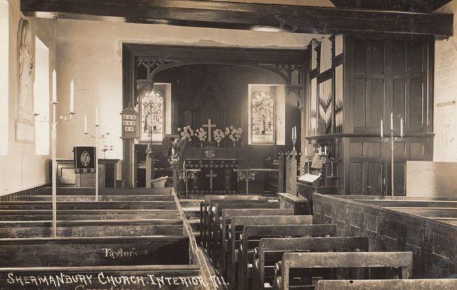 Shermanbury Horsham Sussex Church WW1 Organ Interior Antique Real Photo Postcard