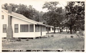 Real Photo Postcard Lake View Camp at Hill's Lake in Wild Rose, Wisconsin~129992