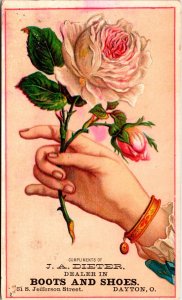 Vintage Lady Hands & Rose J.A Dieter Boots/ Shoes Dayton,OH Victorian Trade Card