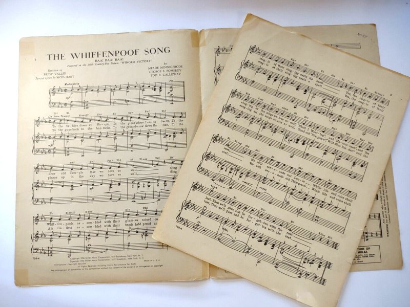 The Whiffenpoof Song US Army Air Force Winged Victory Sheet Music Planes 1944