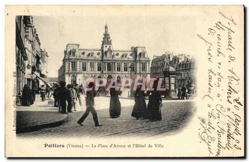 Old Postcard Poitiers Place d & # 39Armes and L & # 39Hotel City