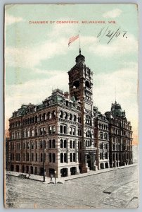 Postcard Milwaukee Wisconsin c1907 Chamber of Commerce Building Street view