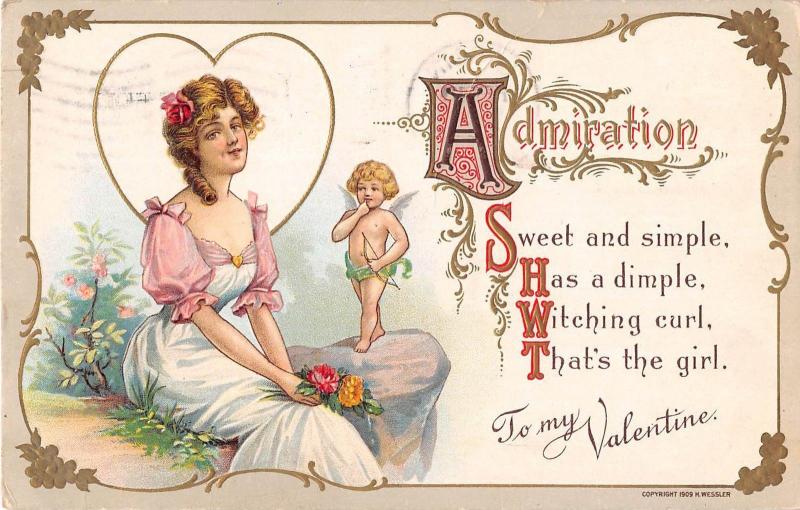 D41/ Valentine's Day Love Holiday Postcard c1910 Lorain Ohio Wessler Cupid 31