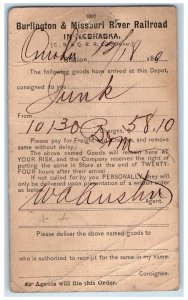1890 Burlington & Missouri River Railroad Omaha Nebraska NE Station Postal Card 