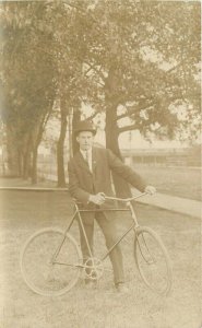 C-1910 Man Bicycle Suit and hat RPPC Photo Postcard 21-9997