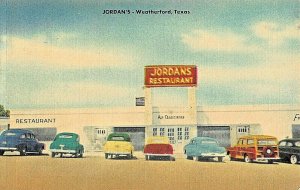 WEATHERFORD TX ~JORDANS- RESTAURANT~HIWAYS 80 & 180~WOODIE WAGON~1950 POSTCARD