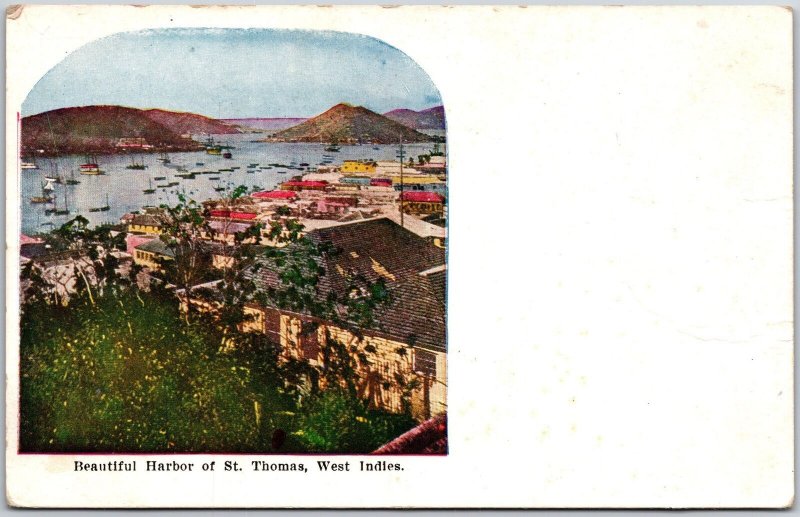 St. Thomas West Indies, Beautiful Harbor, Ships & Boats, Vintage Postcard