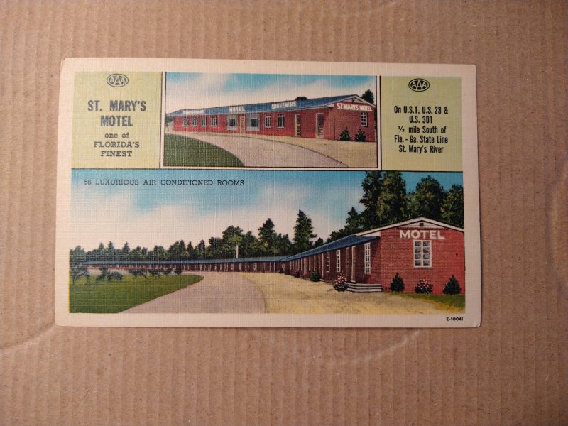 1950's St Mary's Motel, Hilliard, FL Florida Linen Postcard