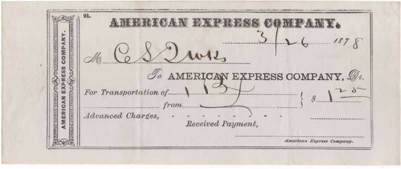 1878 Freight Receipt, AMERICAN EXPRESS COMPANY