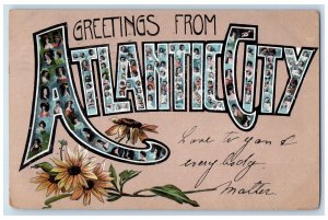 1908 Greetings From Atlantic City New Jersey NJ, Large Letters Antique Postcard