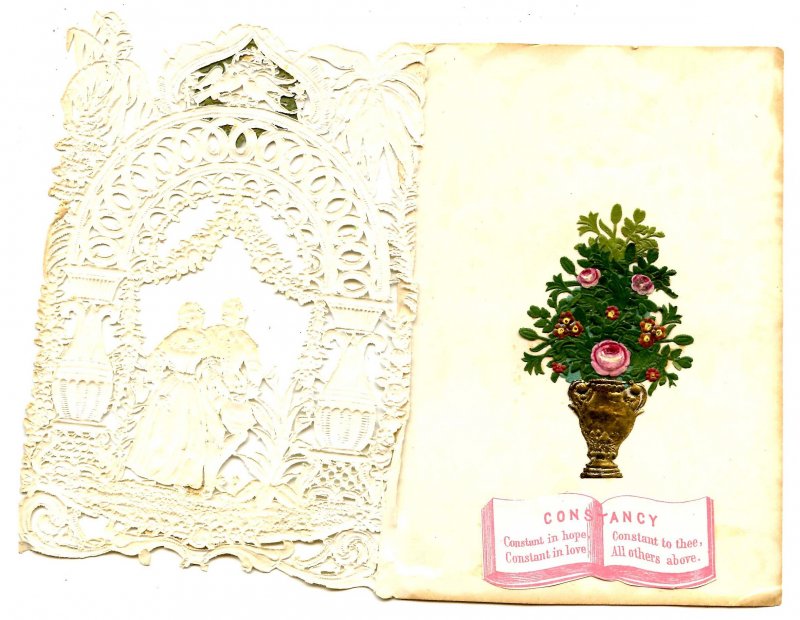 Greeting Card - Valentine. Lace embossed paper, die cut, envelope, unused