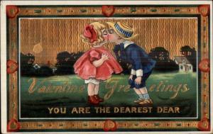 Valentine - Cute Kids Romance Gilt Gold Finish Series 7040 c1910 Postcard #2