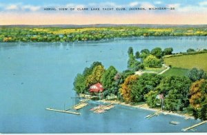 Postcard Aerial View of Clark Lake Yacht Club, Jackson, MI. S3