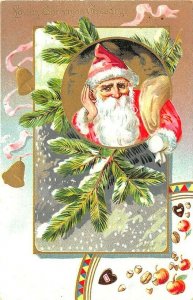 Raphael Tuck Loving Christmas Greetings Red Suited Santa Claus Postcard