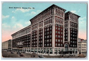 Kansas City Missouri MO Postcard Hotel Baltimore Building Exterior c1920's Cars