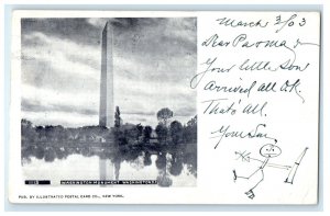 1903 Hand Drawn Art Stick Figure Washington Monument DC Posted Antique Postcard