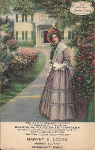 Amesbury MA, Advertising, Watch & Jewelry Company, 1910, Garden, Beautiful Woman