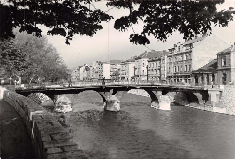 SARAJEVO BOSNIA HERZEGOVINA~PRINCIPOV MOST~RIVER MILJACKA~PHOTO POSTCARD