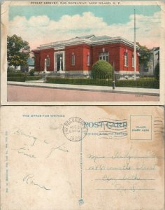PUBLIC LIBRARY FAR ROCKAWAY LONG ISLAND N.Y. 1929 ANTIQUE POSTCARD