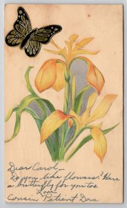 Handmade Hand-cut Die-cut Applique Yellow Lillies Randolph MA Postcard C24