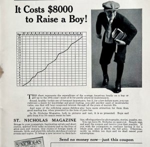 1921 St Nicholas Magazine Advertisement Antique Ephemera $8000 To Raise A Boy