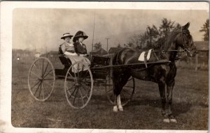 RPPC Two Women with Horse and Buggy Annabelle Filer and Hazel Boyer Postcard X14