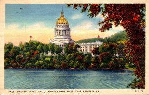 West Virginia Charleston State Capitol Building and Kanawha River 1937 Curteich