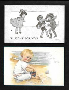 AUCO1 Vintage Artist Signed Lyman Powel Baby Love, A.C. Fanzell Fight  Unused