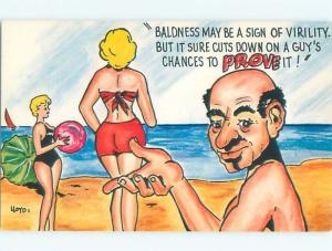 Pre-1980 Risque Comic BALD MAN HAS LESS CHANCE WITH BIKINI GIRLS AB7058-19