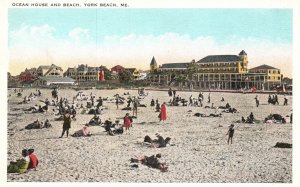 Vintage Postcard Ocean House and Beach Bathers Sand Dunes York Beach Maine ME