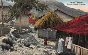 Native Village on Otoque Island, Panama, Early Postcard, Unused