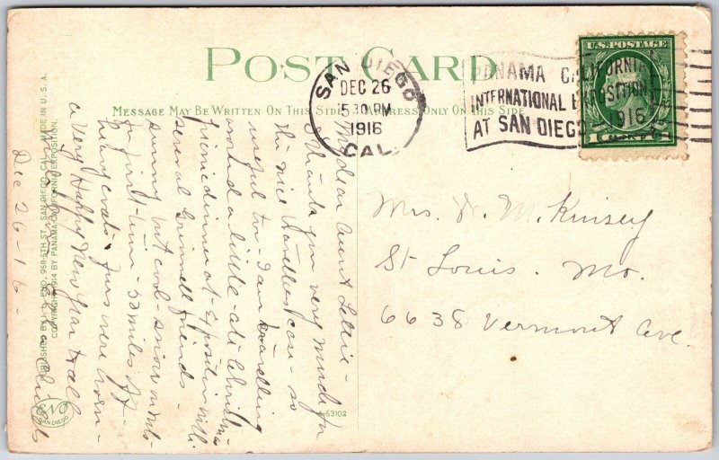 1916 Panama-California Exposition San Diego California Building Posted Postcard