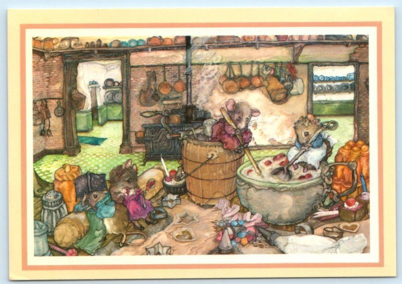 Anthropomorphic MOUSE MISCHIEF ~Artist JANE PINKNEY 4x6 Repro Postcard 1988