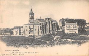 Fuenterrabia Spain view of church and palace of Carlos V antique pc Z17994