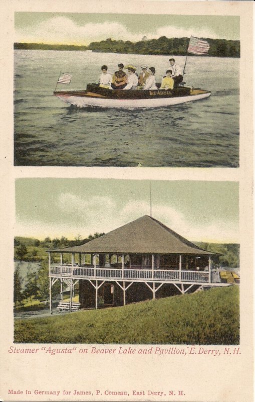 East Derry NH, Beaver Lake, Steamer Agusta, Pavilion, Pleasure Boat, pre-1907