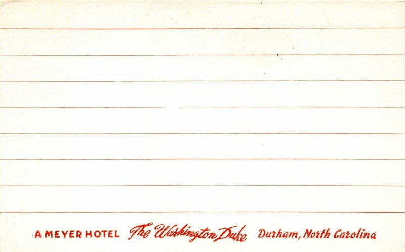 Durham North Carolina 1940s Postcard The Washington Duke Hotel