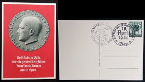 THIRD REICH ORIGINAL POSTCARD COMMEMORATING ADOLF HITLER'S BIRTHDAY IN 1938