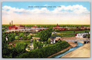 Sioux City Iowa~Birds Eye View Of Grand Avenue Viaduct~Vintage Linen Postcard