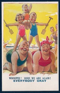 'Whoopee Here We are Again...' Family at the Beach Unused c1930s