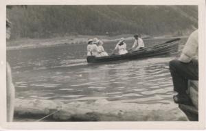 Women & Man In Boat Boating Cariboo Country ? BC Vintage Real Photo Postcard E6