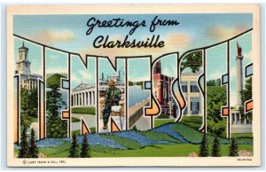 Large Letter Linen CLARKSVILLE TN~  c1940s Montgomery County Curt Teich Postcard